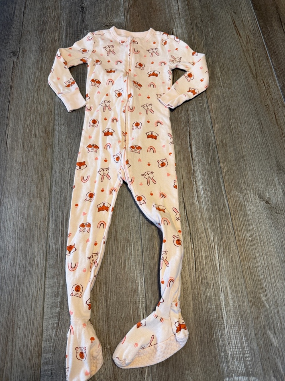 Old Navy Light Pink Footed One-Piece with Orange and Red Animal Print